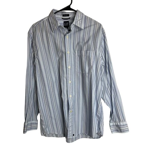 Gap Relaxed Fit Button Down Shirt Mens Medium Blue Striped Long Sleeve - Picture 1 of 8